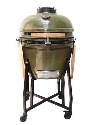 Seramik Kamado Izgara 23 İnç Açık Kömür Tropikal Yeşil Renk 59cm Sepetli ve Yan Sehpalar
