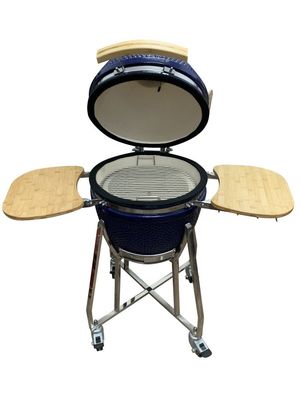 Araba ve Yan Sehpalar ile Seramik 18 İnç Kamado Izgara Mavi Renk 48cm