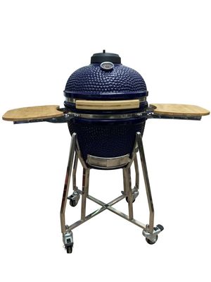 Araba ve Yan Sehpalar ile Seramik 18 İnç Kamado Izgara Mavi Renk 48cm