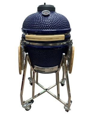 Araba ve Yan Sehpalar ile Seramik 18 İnç Kamado Izgara Mavi Renk 48cm