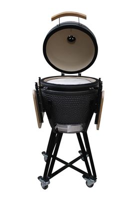 Seramik 20 İnç Kamado Izgara Kömür Izgara Mat Siyah Renk 51cm Sepetli ve Yan Sehpalar