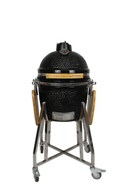 Seramik 16 İnç Kamado Izgara Kömür Siyah Renk 40cm Sepetli ve Yan Sehpalar