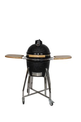 Seramik 16 İnç Kamado Izgara Kömür Siyah Renk 40cm Sepetli ve Yan Sehpalar