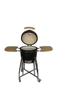 Seramik 16 İnç Kamado Izgara Kömür Siyah Renk 40cm Sepetli ve Yan Sehpalar