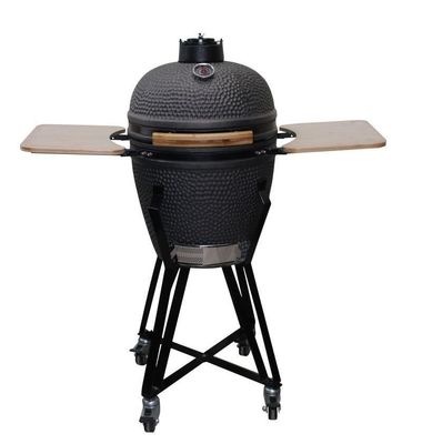 Seramik 20 İnç Kamado Izgara Kömür Izgara Mat Siyah Renk 51cm Sepetli ve Yan Sehpalar