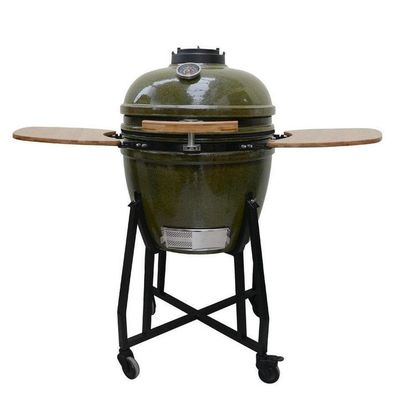 Seramik Kamado Izgara 23 İnç Açık Kömür Tropikal Yeşil Renk 59cm Sepetli ve Yan Sehpalar