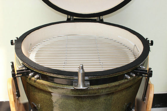Seramik Kamado Izgara 23 İnç Açık Kömür Tropikal Yeşil Renk 59cm Sepetli ve Yan Sehpalar