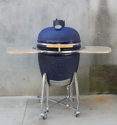 Barbekü Seramik Kamado Izgara Açık 22 İnç Lacivert Renk Sepeti ve Yan Sehpalar