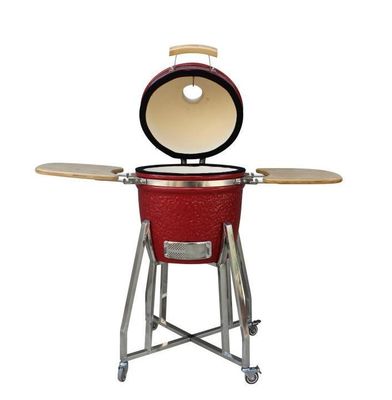 Kamado 15 İnç Kömür Seramik Sigara İçen Kırmızı Renk 39cm Sepetli ve Yan Sehpalar