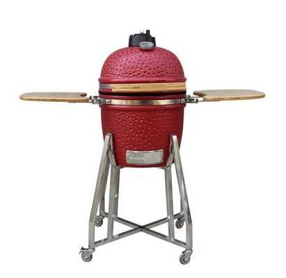 Paslanmaz Çelik Seramik 15 İnç Kamado Izgara Kırmızı Renk 39cm Sepetli ve Yan Sehpalar