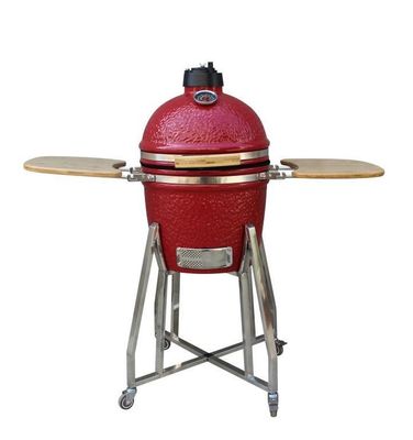 Kamado 15 İnç Kömür Seramik Sigara İçen Kırmızı Renk 39cm Sepetli ve Yan Sehpalar