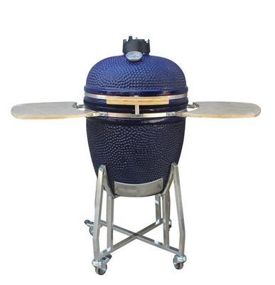 Seramik 22 İnç Kamado Grill Açık Kömür Lacivert Renk 57cm Sepetli ve Yan Sehpalar