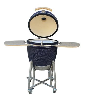 Seramik 22 İnç Kamado Grill Açık Kömür Lacivert Renk 57cm Sepetli ve Yan Sehpalar