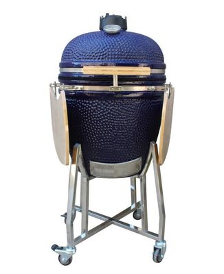 Seramik 22 İnç Kamado Grill Açık Kömür Lacivert Renk 57cm Sepetli ve Yan Sehpalar
