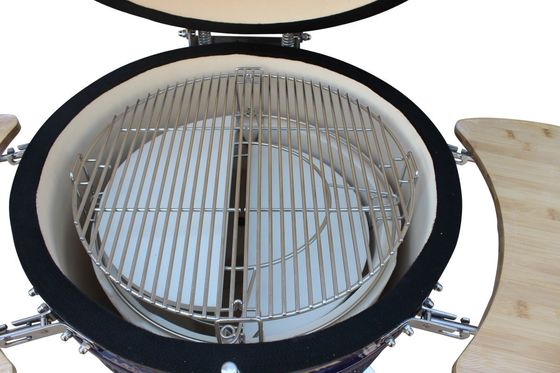 Seramik 22 İnç Kamado Grill Açık Kömür Lacivert Renk 57cm Sepetli ve Yan Sehpalar