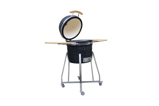 Açık Parlak Siyah Renk 15 Kamado Tarzı Seramik Izgara 39cm Sepetli ve Yan Sehpalar