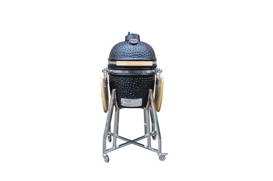Açık Parlak Siyah Renk 15 Kamado Tarzı Seramik Izgara 39cm Sepetli ve Yan Sehpalar