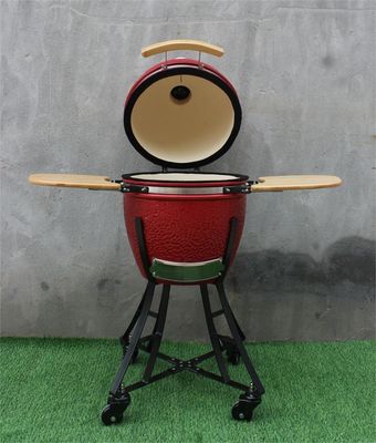17 Inç Seramik Barbekü Kamado Kraliyet Kırmızı Renk 44cm Mutfak Eşyaları Siyah Kaplı Demir