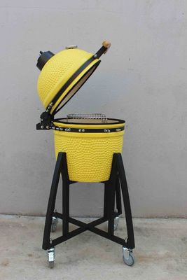 Keramik 16 inç Kamado Grill Demir Kömür Limon Rengi 40cm Arabayla ve yan masalar olmadan